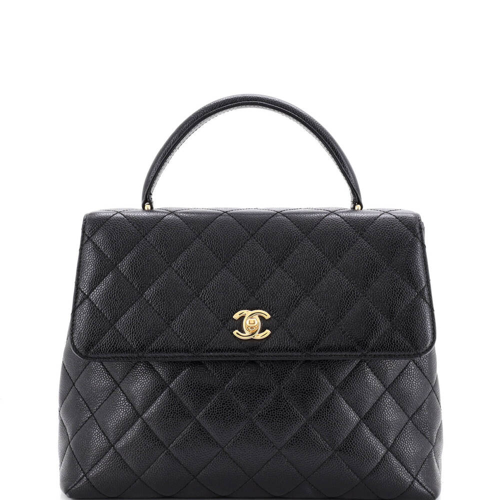 Chanel Jumbo Vintage Classic Top Handle Flap Bag Quilted Caviar